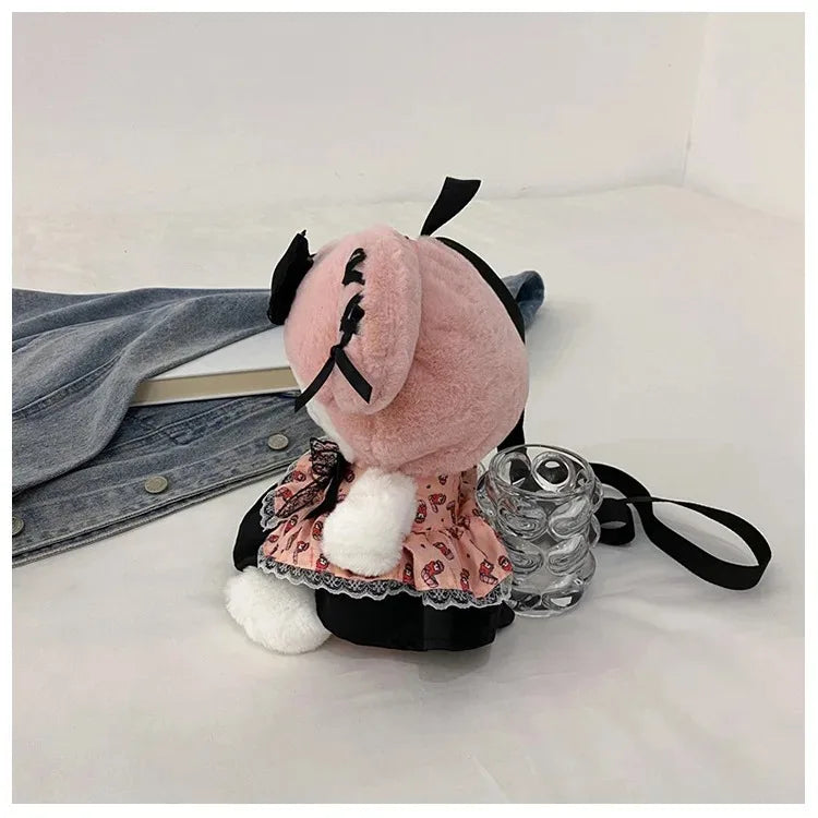 Kawaii Sanrio Kuromi Plush Backpack – Lolita Style Stuffed Animal Doll, My Melody Tote Bag for Women & Girls, Christmas Gift