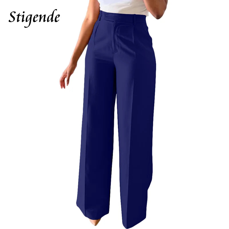 Stigende Women’s Wide Leg Pants – Straight, Loose-Fit Business Casual Trousers with Pockets, Midi Waist Office Pants