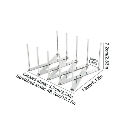 Foldable Stainless Steel Dish & Lid Rack - Retractable Pot Lid Organizer for Kitchen Tableware Storage