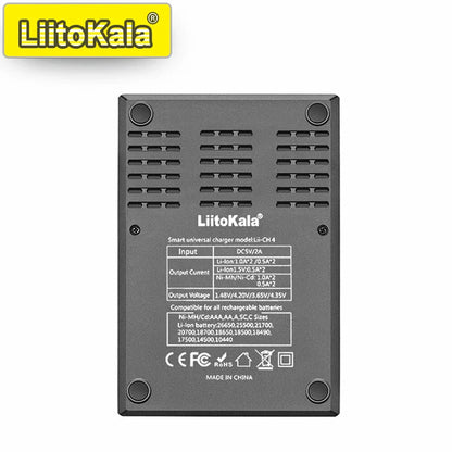 LiitoKala Lii-CH4 Smart Battery Charger – 4-Slot Fast USB-C Charging for 18650/21700/26650/AA/AAA Ni-MH & Li-Ion with Auto Detect