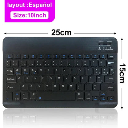 10" Bluetooth Wireless Rechargeable Keyboard – Russian, Spanish, French AZERT Layout for Android, iOS & Windows Tablets & Phones