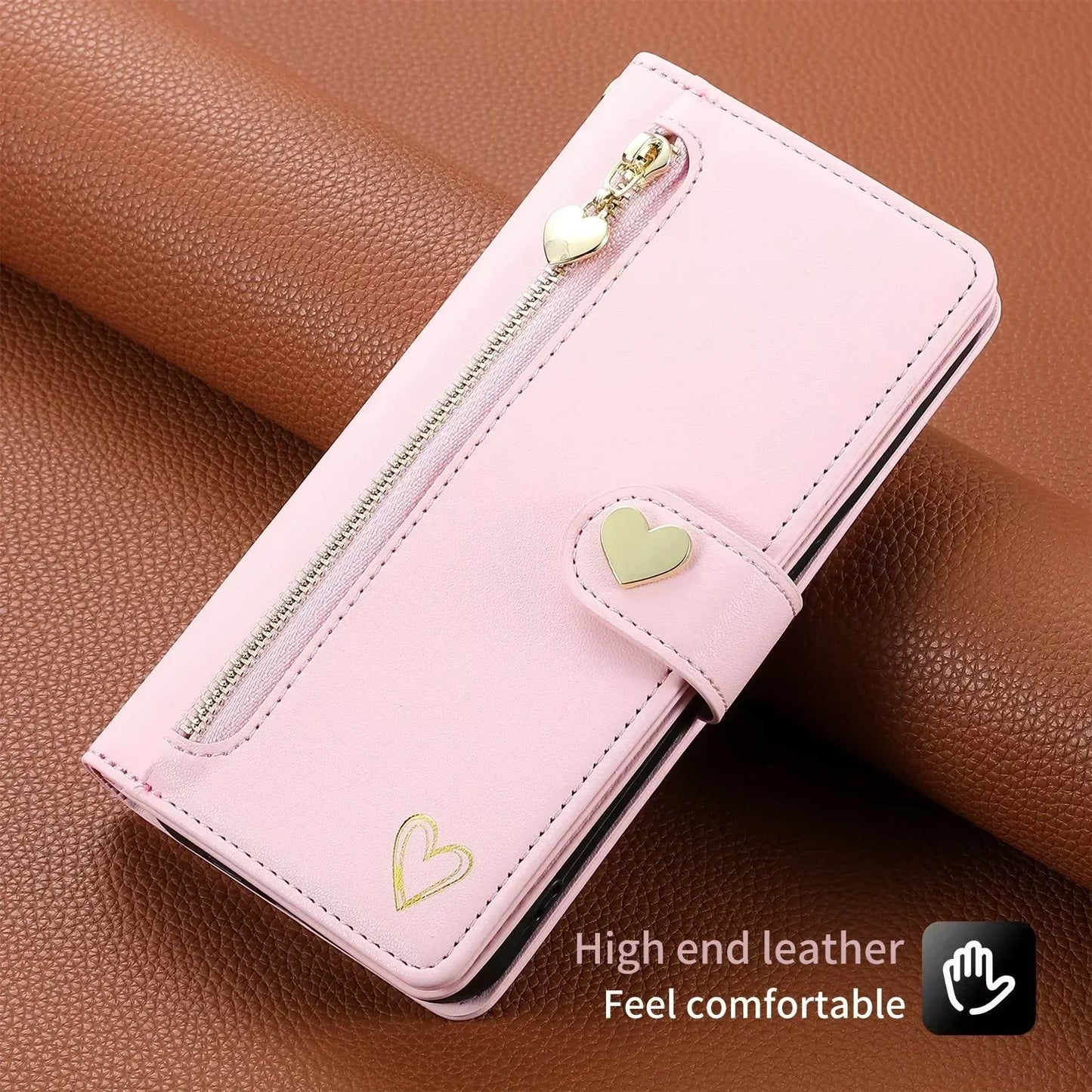 Leather Lanyard Wallet Phone Case for Samsung Galaxy - Zipper Card Holder Flip Cover