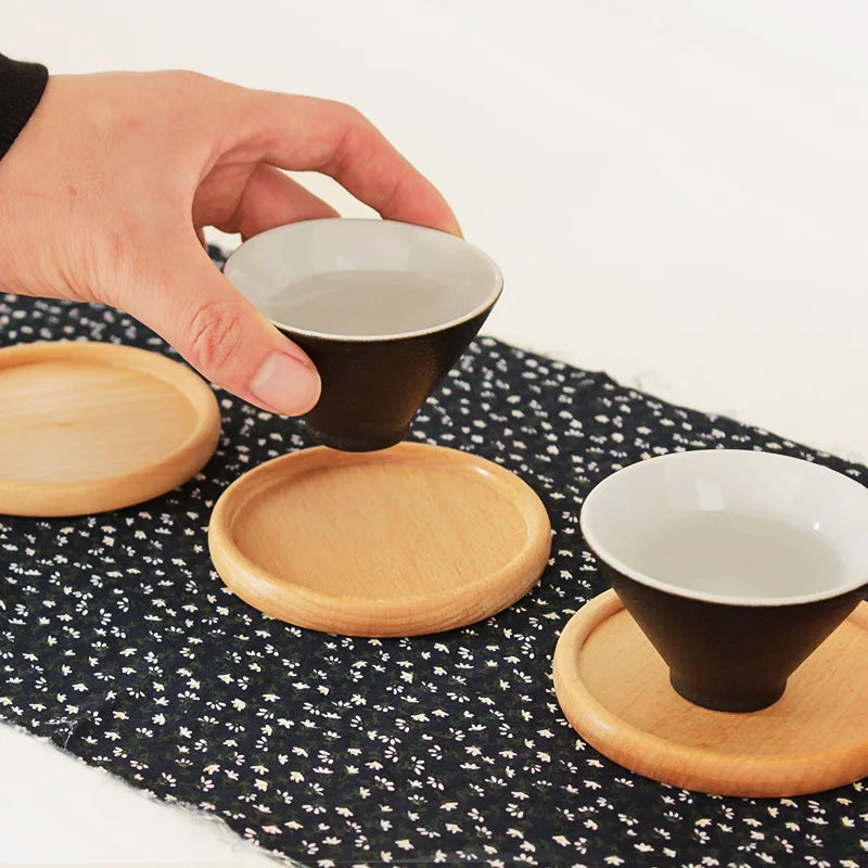 Solid Walnut & Beech Wood Coaster — Durable Heat-Resistant Round & Square Cup Mat, 8.8cm Tea & Coffee Placemat