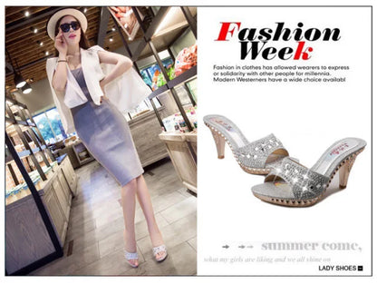 Women’s Summer Rhinestone High Heel Sandals – Sexy Gold & Silver Heeled Shoes