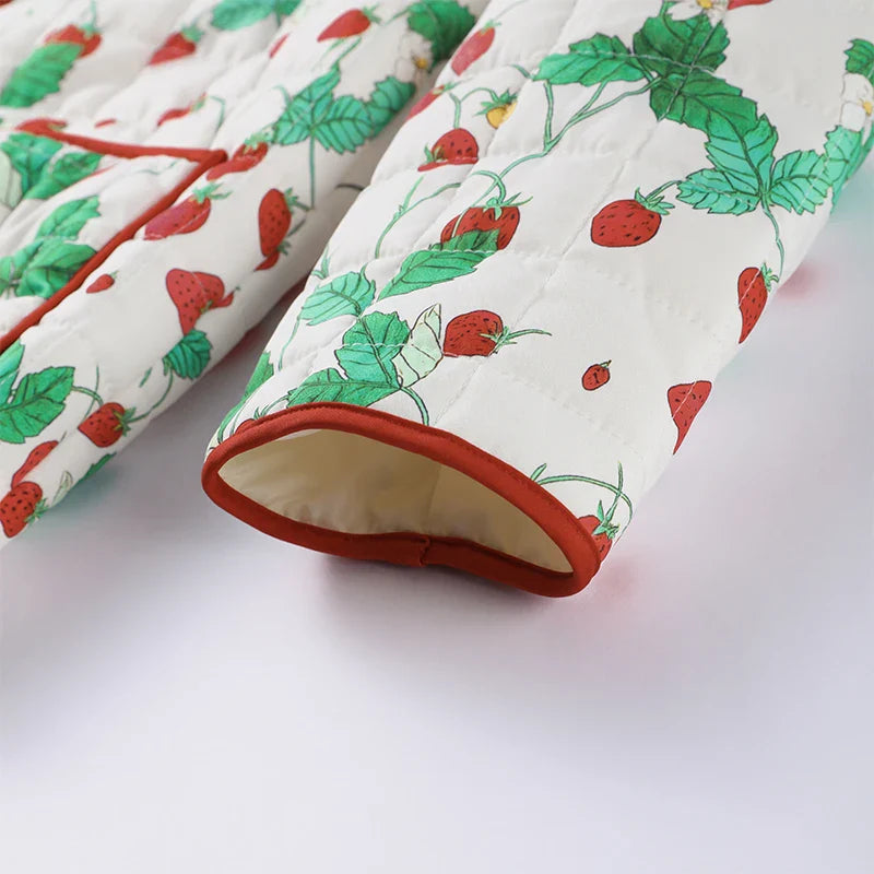 2025 Women’s Printed Quilted Padded Jacket – Collared Cotton Coat with Contrast Piped Pockets, Casual Autumn Outerwear