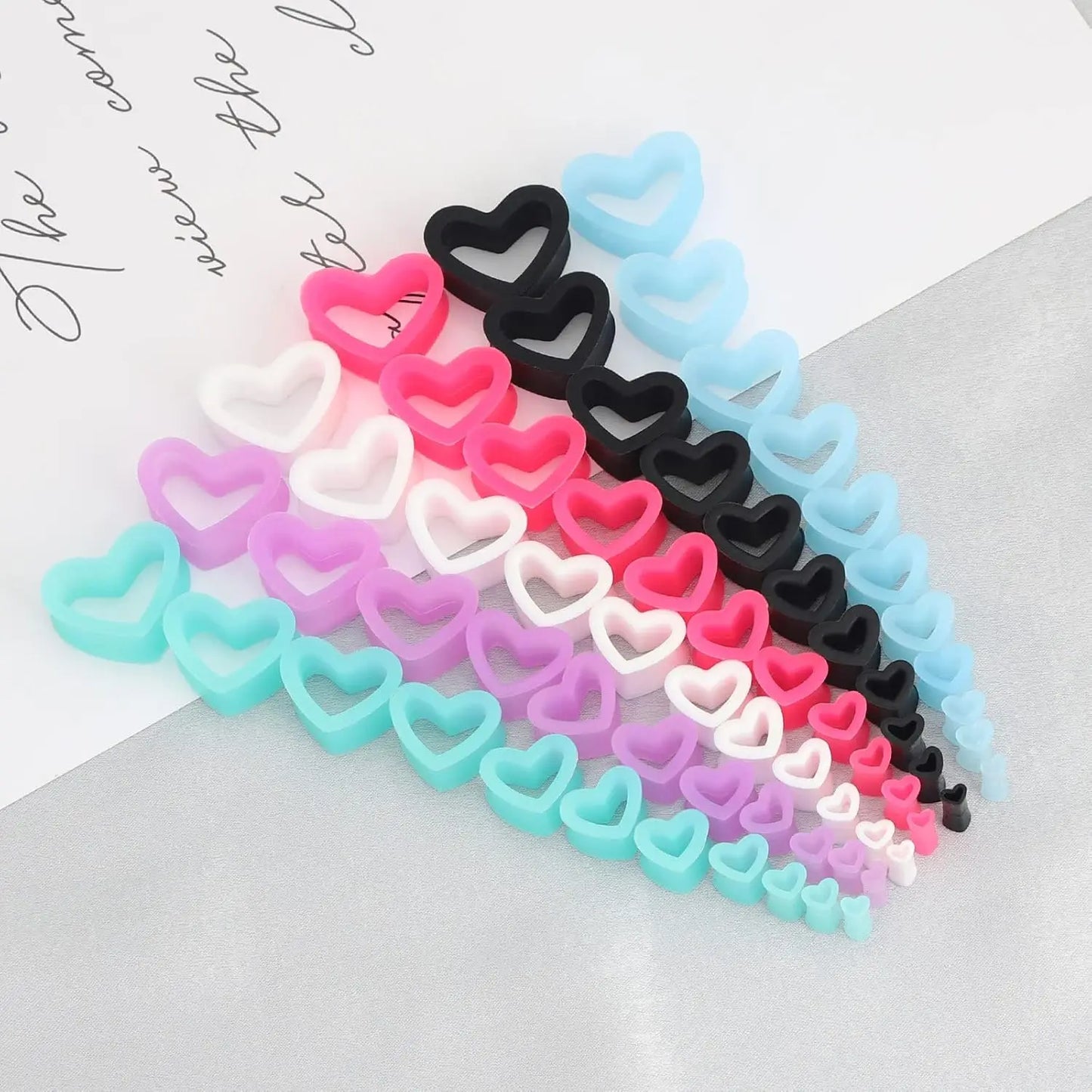 6 Pairs Heart Shape Silicone Ear Gauges – Flexible Double Flared Piercing Tunnels (2g to 1 inch) Stretch Ear Plug Body Jewelry Set