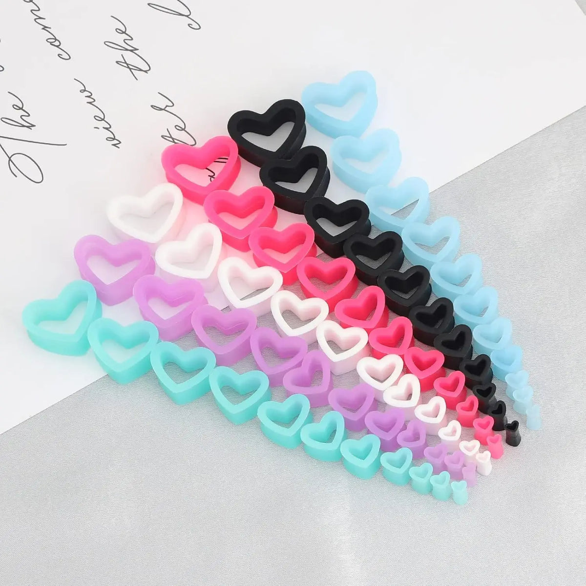 6 Pairs Heart Shape Silicone Ear Gauges – Flexible Double Flared Piercing Tunnels (2g to 1 inch) Stretch Ear Plug Body Jewelry Set
