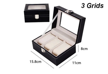 DELESYS PU Leather Watch Box – 2/3/4/5/6/8/10/12 Slot Storage Case with Lock, Traditional Style Gift Box