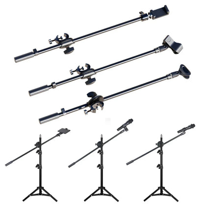 55CM Rotating Microphone Stand - Crossbar Arms with Mic Clip, Phone Holder, Extension Bracket, 3/8 Thread Cross Bar