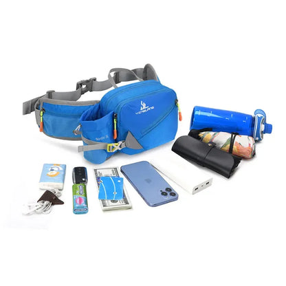 Nylon Waist Pack for Hiking & Running – Adjustable Lightweight Belt Bag with Water Bottle Holder for Outdoor Sports
