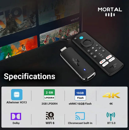 Mortal Q8 Android TV Stick Global Version – Android 14, 8K/4K Streaming, WiFi 6, Voice Remote, Netflix & YouTube Compatible