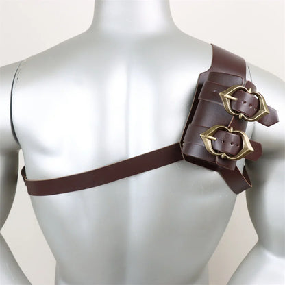 Medieval Sword Shoulder Double Back Scabbard - PU Leather Rapier Sheath with Buckle Strap for Viking Knight Cosplay