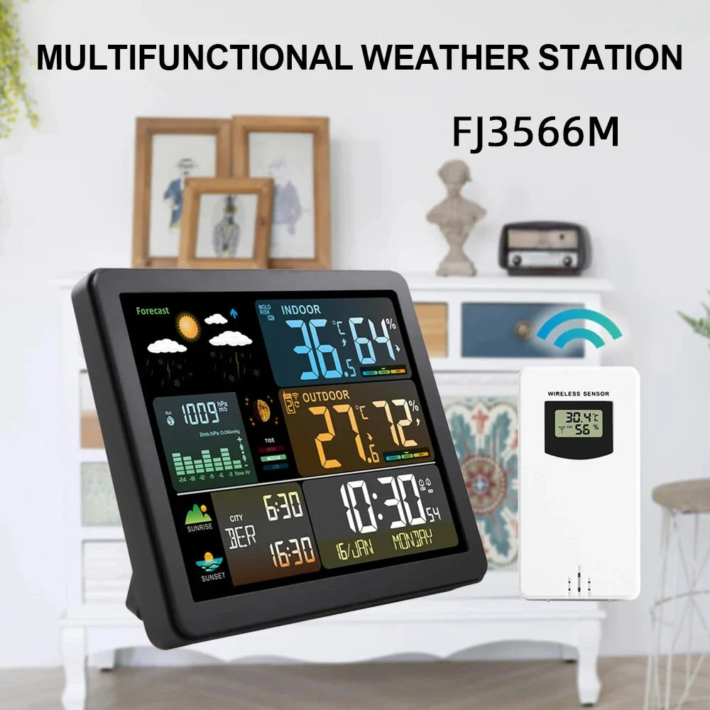 Digital Weather Station Clock - Indoor/Outdoor Temperature & Humidity Meter with Weather Forecast Wireless Table Clock