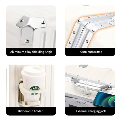 Aluminum Frame Rolling Luggage – 20/24/26/28 Inch Suitcase with USB Port, Combination Lock & Wheels