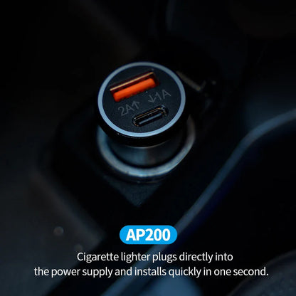 AP200 20W Mini Universal OBD GPS Tracker – Hidden Cigarette Lighter USB-C Adapter with Apple Official App Compatibility