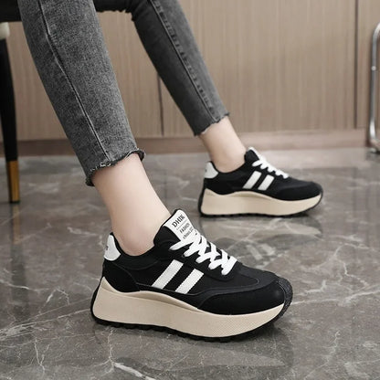 Spring Thick Bottom Women's Shoes – 2024 Summer Casual Patchwork Leather Sneakers, Vulcanized Casual Shoes for Ladies (Chaussure Femme)