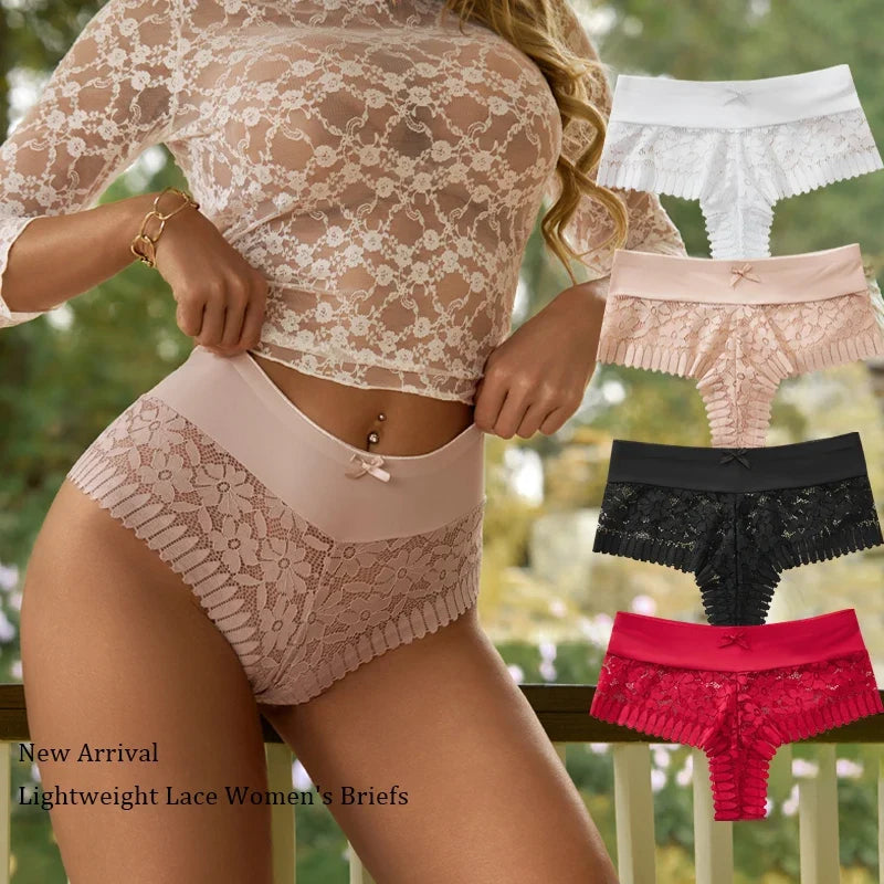 Women's Lace Panties 3PCS - Sexy Bow Detail, Breathable Comfortable Briefs S-XL
