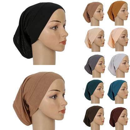 Cotton Modal Inner Hijab Undercap – Soft Stretch Muslim Turban, Islamic Underscarf Bonnet & Tube Cap for Women