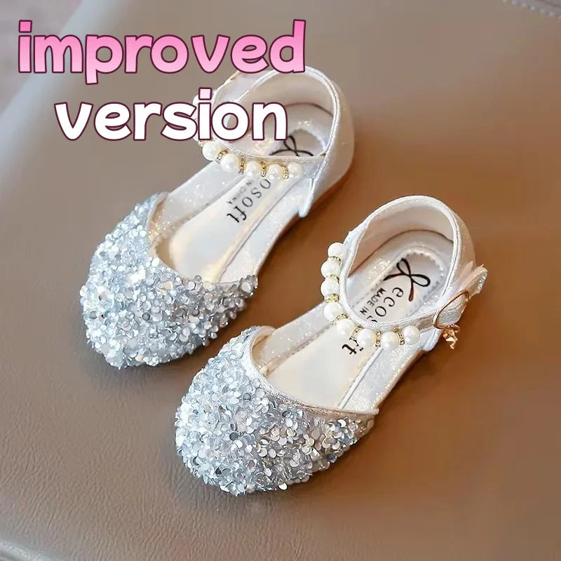 Girls Sequined Leather Shoes - Fashion Princess Sandals for Baby Girls, Size 21–35