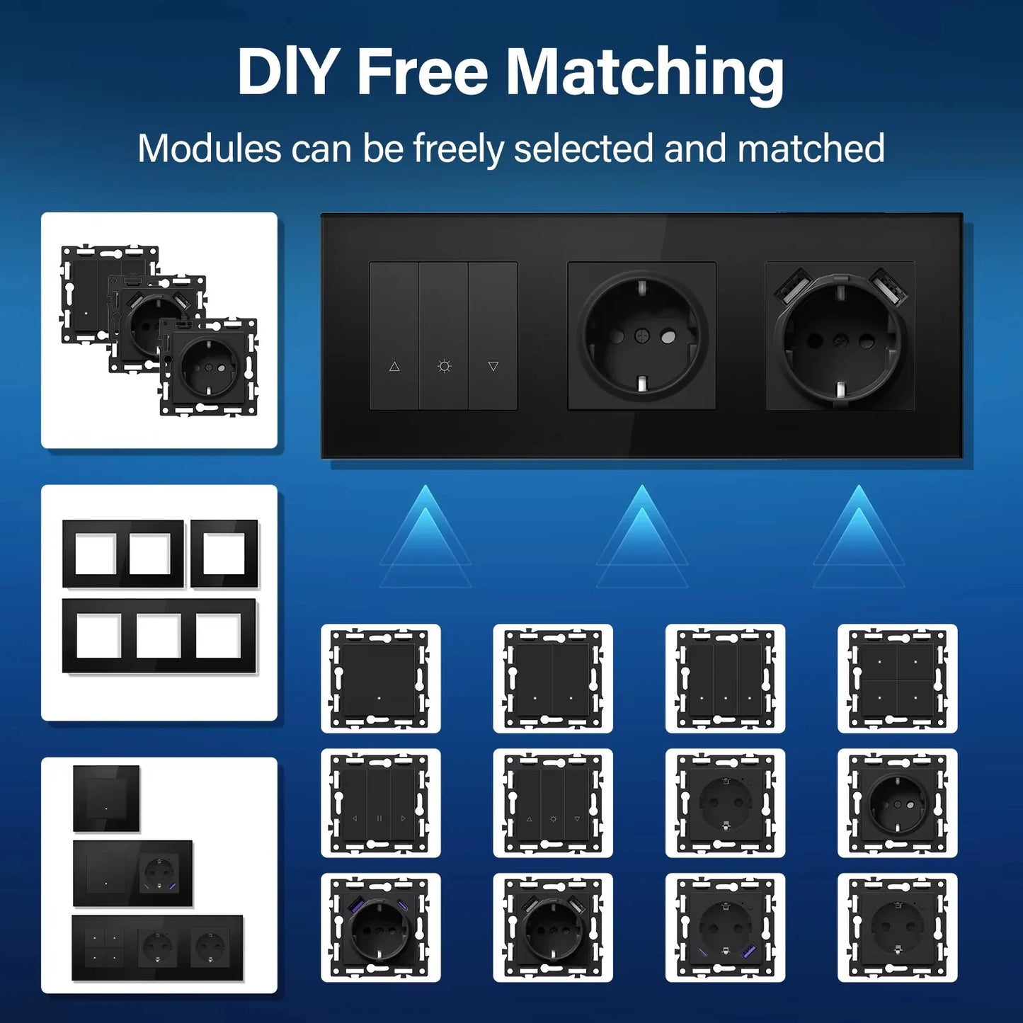 BSEED Zigbee Smart Wall Switch Parts – EU Power Outlet & Glass Frame DIY Combo