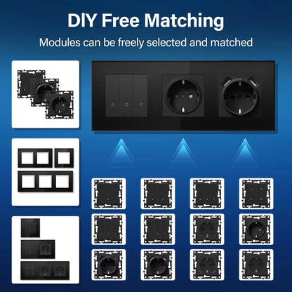 BSEED Zigbee Smart Wall Switch Parts – EU Power Outlet & Glass Frame DIY Combo