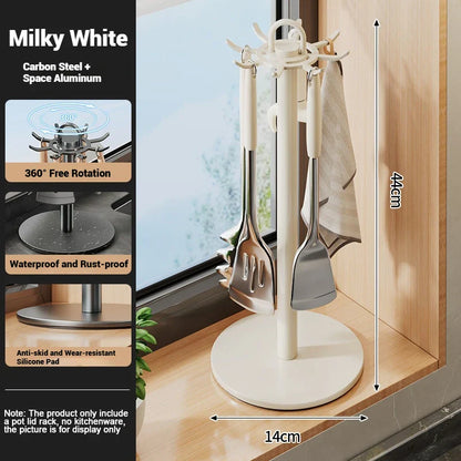 Rotating Kitchen Utensil Stand — 8-Hook Countertop Organizer for Cooking Tools