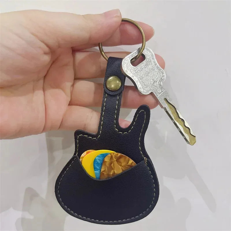 PU Leather Guitar Pick Holder Keychain – Plectrum Bag Case for Guitar Accessories & Music Supplies