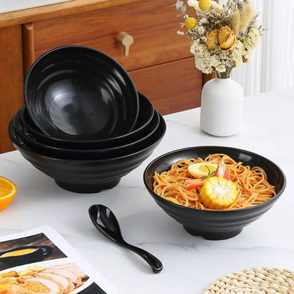 Premium Pure Black Large Striped Bowl - High Capacity & Heat Resistant, Stylish and Durable