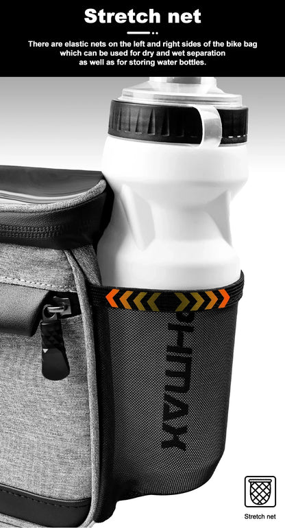 PHMAX Insulated Cycling Front Handlebar Bag – Large Waterproof MTB Pannier with Touch Screen & Cooler Compartment