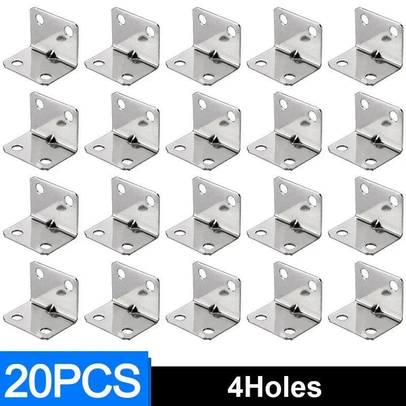 50/10PCS Universal Stainless Steel Corner Bracket | 90 Degree Right Angle Fixed Bracket for Wood Furniture, Bedframe, Cabinet Accessories