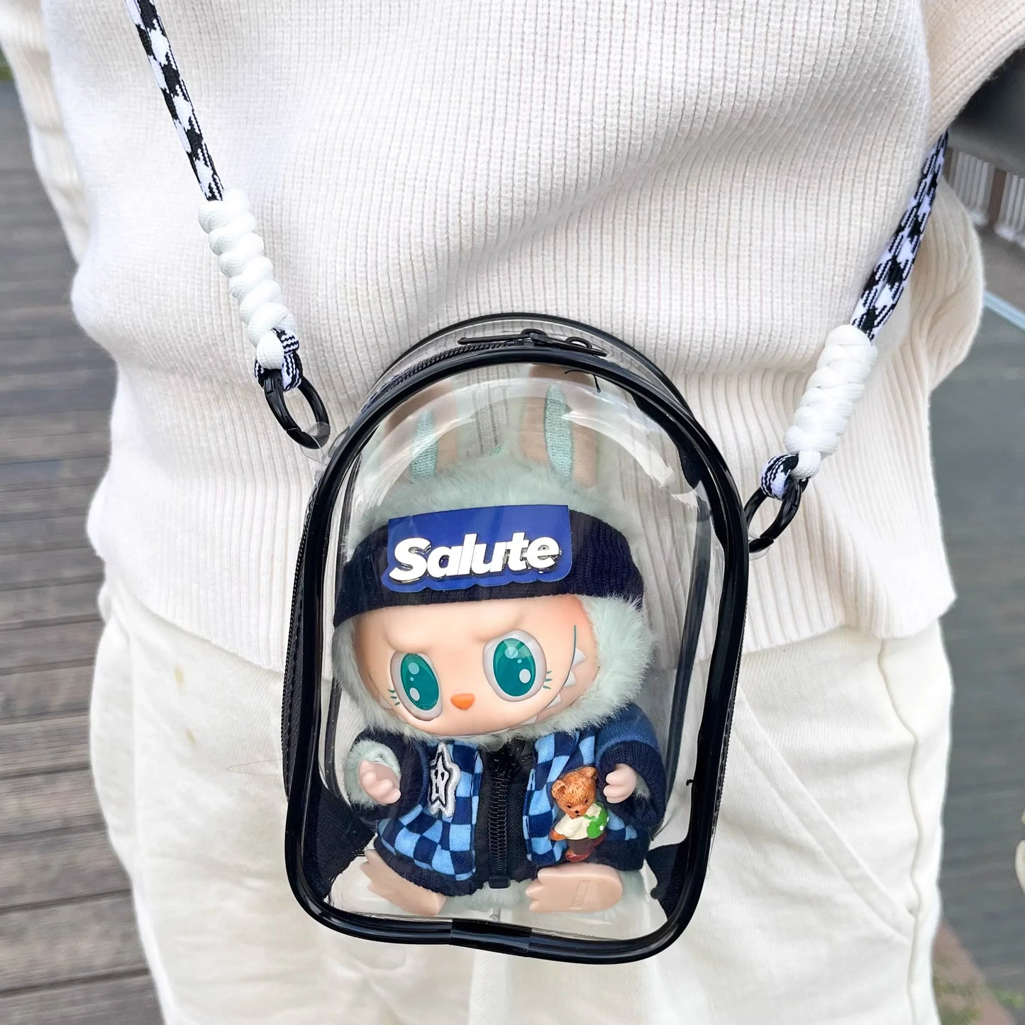 Labubu Doll Protective Case — 15cm Cotton Sitting Party Storage & Dustproof PVC Shoulder Bag