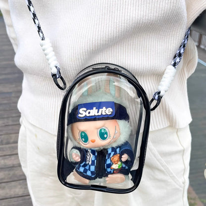 Labubu Doll Protective Case — 15cm Cotton Sitting Party Storage & Dustproof PVC Shoulder Bag