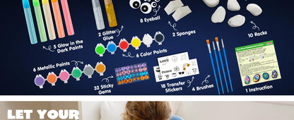 JOYFY Glow-in-the-Dark Rock Painting Kit – Arts & Crafts Toy for Kids Ages 6-12, Birthday Party Art Supplies