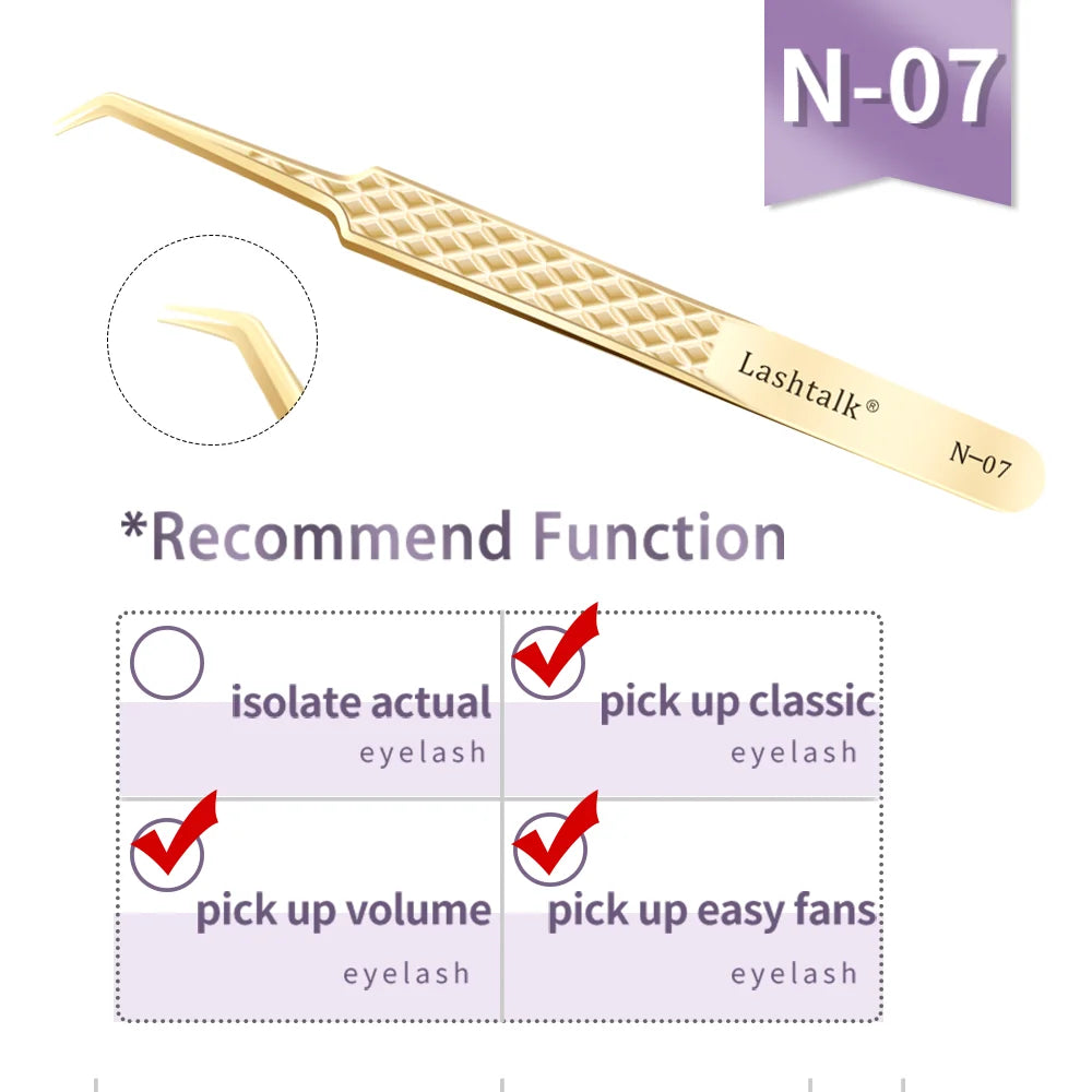 Lashtalk Precision Fiber Tip Tweezer - Diamond Grip Anti-Slip Gold Stainless Steel for Eyelash Extensions Makeup by Nagaraku