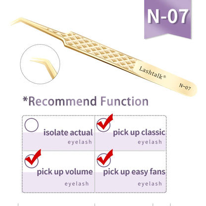 Lashtalk Precision Fiber Tip Tweezer - Diamond Grip Anti-Slip Gold Stainless Steel for Eyelash Extensions Makeup by Nagaraku