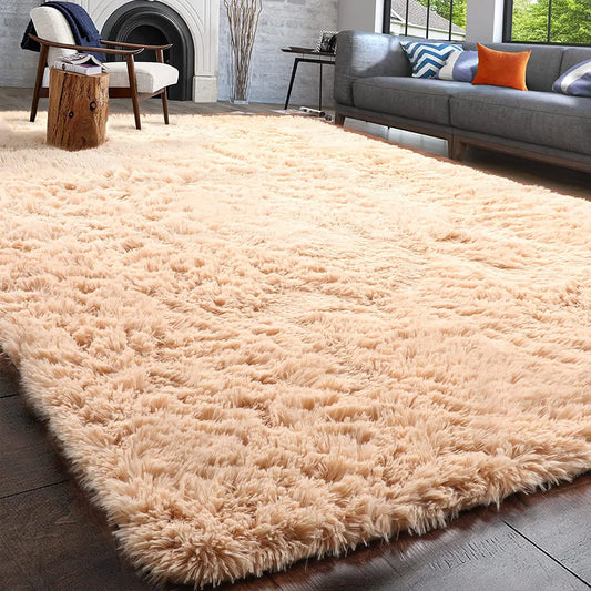Soft Shaggy Plush Area Rug – Large Fluffy Beige Carpet for Living Room, Bedroom, Kids Room & Nursery Decor