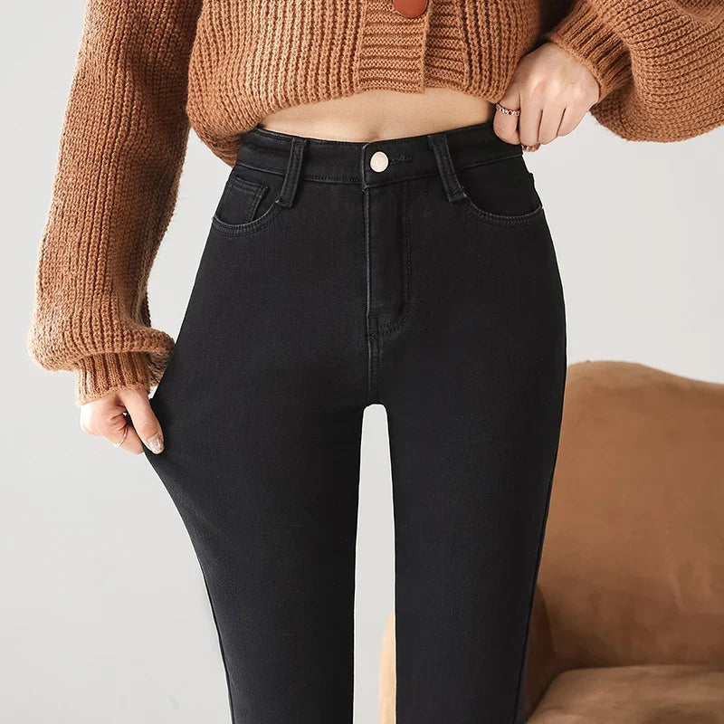 Women’s Thermal Fleece Jeans – Winter Warm Thickened Skinny Velvet Pants