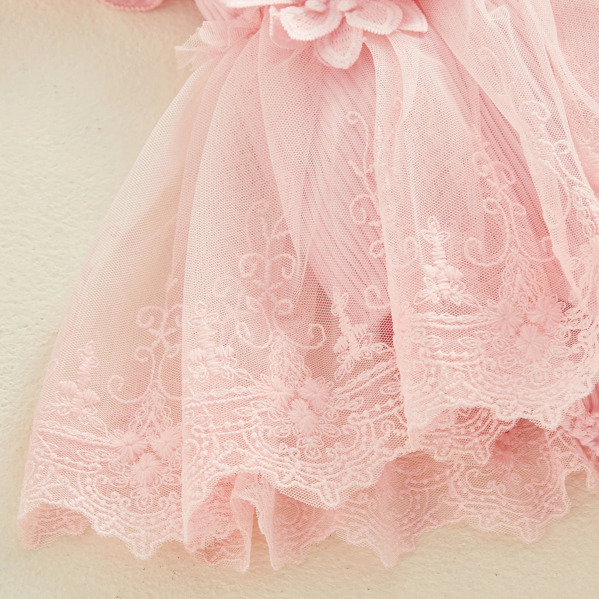 3D Flower Baby Girls’ Romper - Princess Mesh Lace Ruffle Bodysuit Dress with Headband