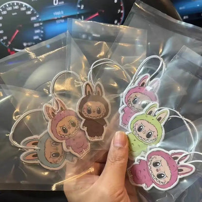 6/30/100pcs Labubu Cartoon Car Fragrance Film – Aromatherapy Incense Tablets & Rearview Mirror Pendants