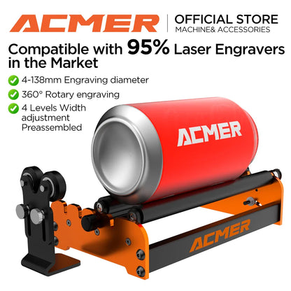 ACMER M2 Laser Rotary Roller – 360° Y-Axis Rotary for Laser Engraving & Cutting Cylindrical Objects