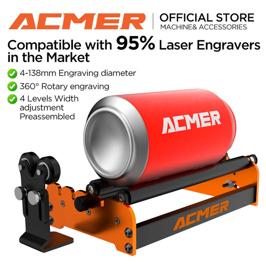 ACMER M2 Laser Rotary Roller – 360° Y-Axis Rotary for Laser Engraving & Cutting Cylindrical Objects