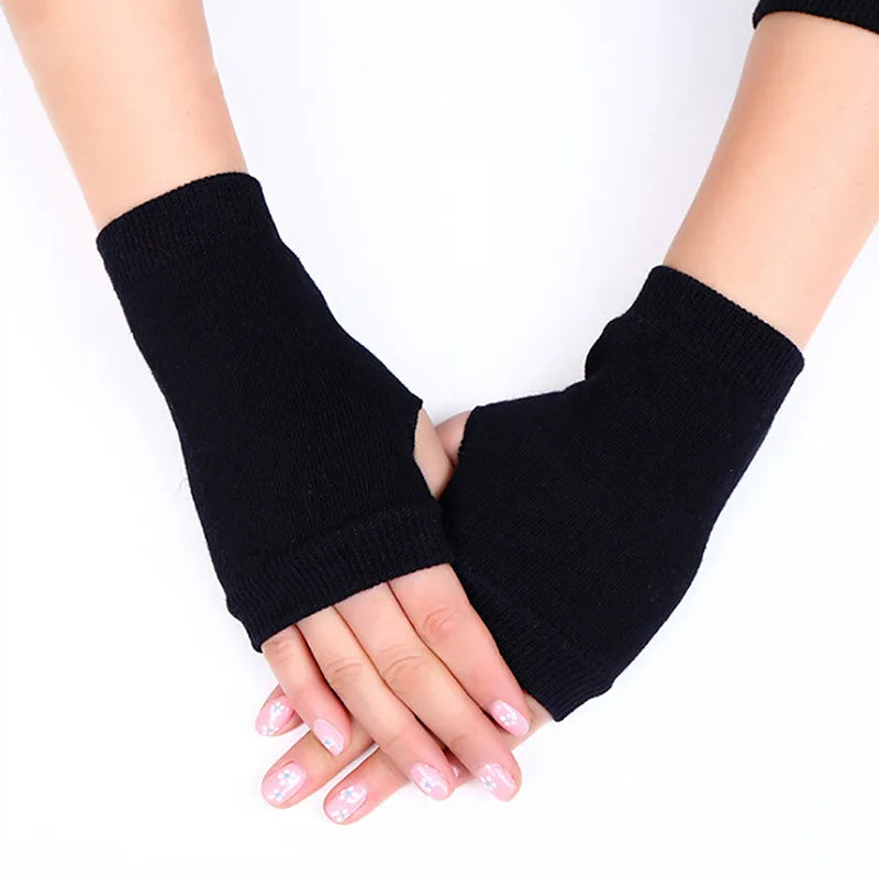 Women’s Stylish Winter Fingerless Gloves — Hand Warmer Arm Crochet Knitting Faux Wool Mittens with Twist Pattern