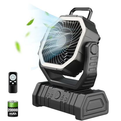 20000mAh / 10000mAh USB Rechargeable Camping Fan — Portable Wireless Air Circulator with 270° Rotating Head & Hook