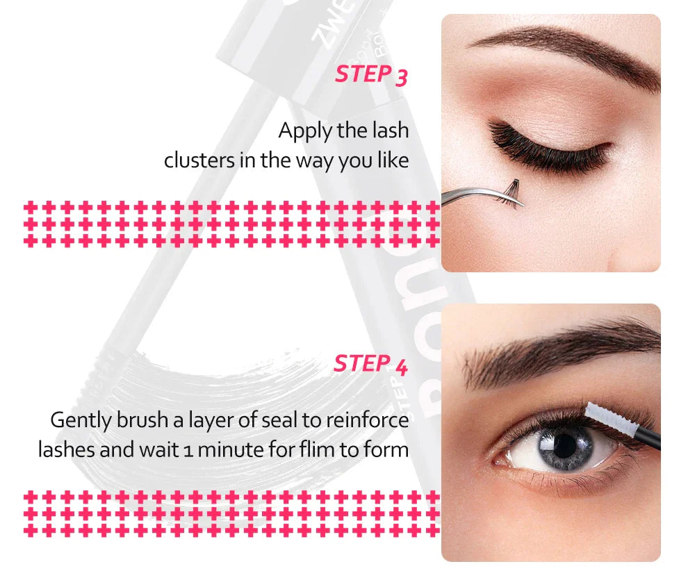 Lash Bond, Seal, and Remover Kit – Waterproof Cluster Eyelash Glue, Strong Hold, Fast Removal for DIY Extensions