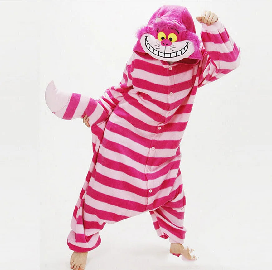 Cheshire Cat Flannel One-Piece Pajamas — Men & Women Cartoon Home Wear for Autumn & Winter