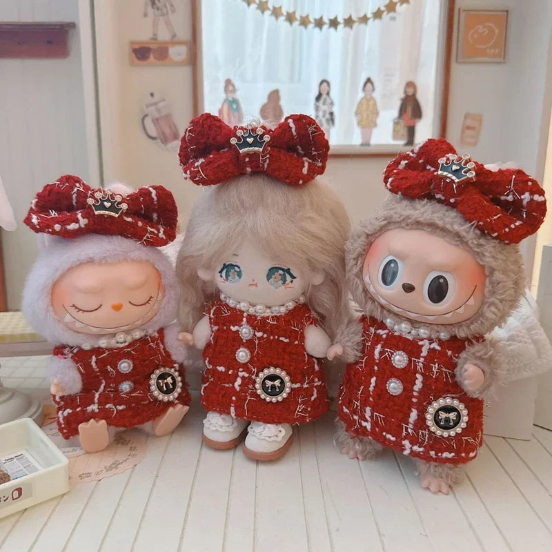 17cm Labubu Doll Accessories - Luxury Sweet Woolen Suit, Crossbody Bag & Princess Shoes Set
