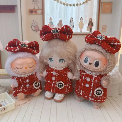 17cm Labubu Doll Accessories - Luxury Sweet Woolen Suit, Crossbody Bag & Princess Shoes Set