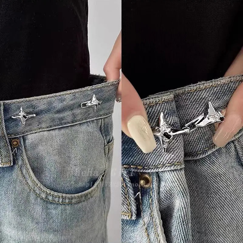 Four-Pointed Star Adjustable Waist Tightener Buckle – Fashion Jeans Waist Cincher Clip Accessory
