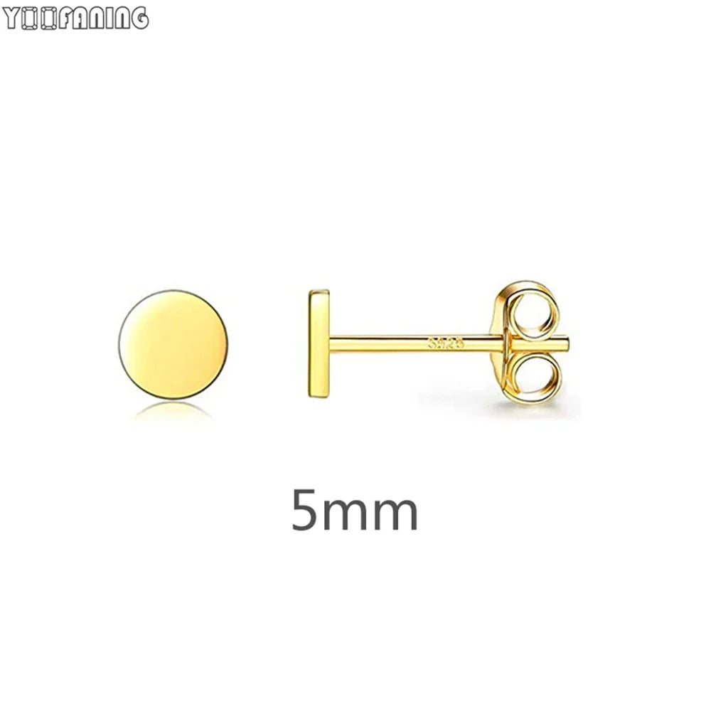 925 Sterling Silver Ear Needle Earrings – Simple Circular Gold & Silver Studs for Women Jewelry (Multiple Sizes)