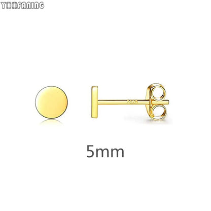 925 Sterling Silver Ear Needle Earrings – Simple Circular Gold & Silver Studs for Women Jewelry (Multiple Sizes)